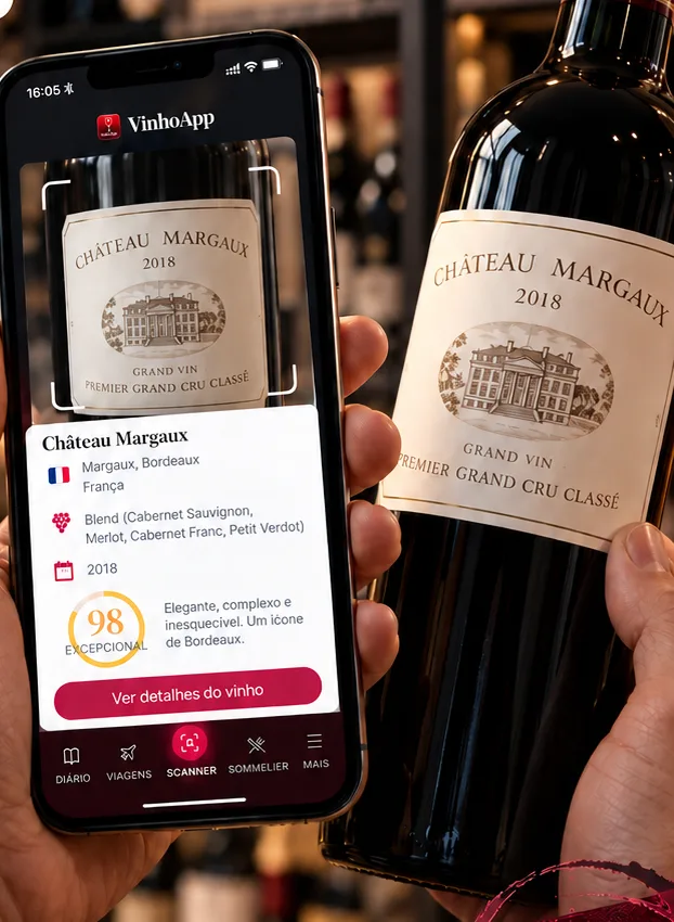 Scanner do VinhoApp identificando o rótulo de um Château Margaux 2018
